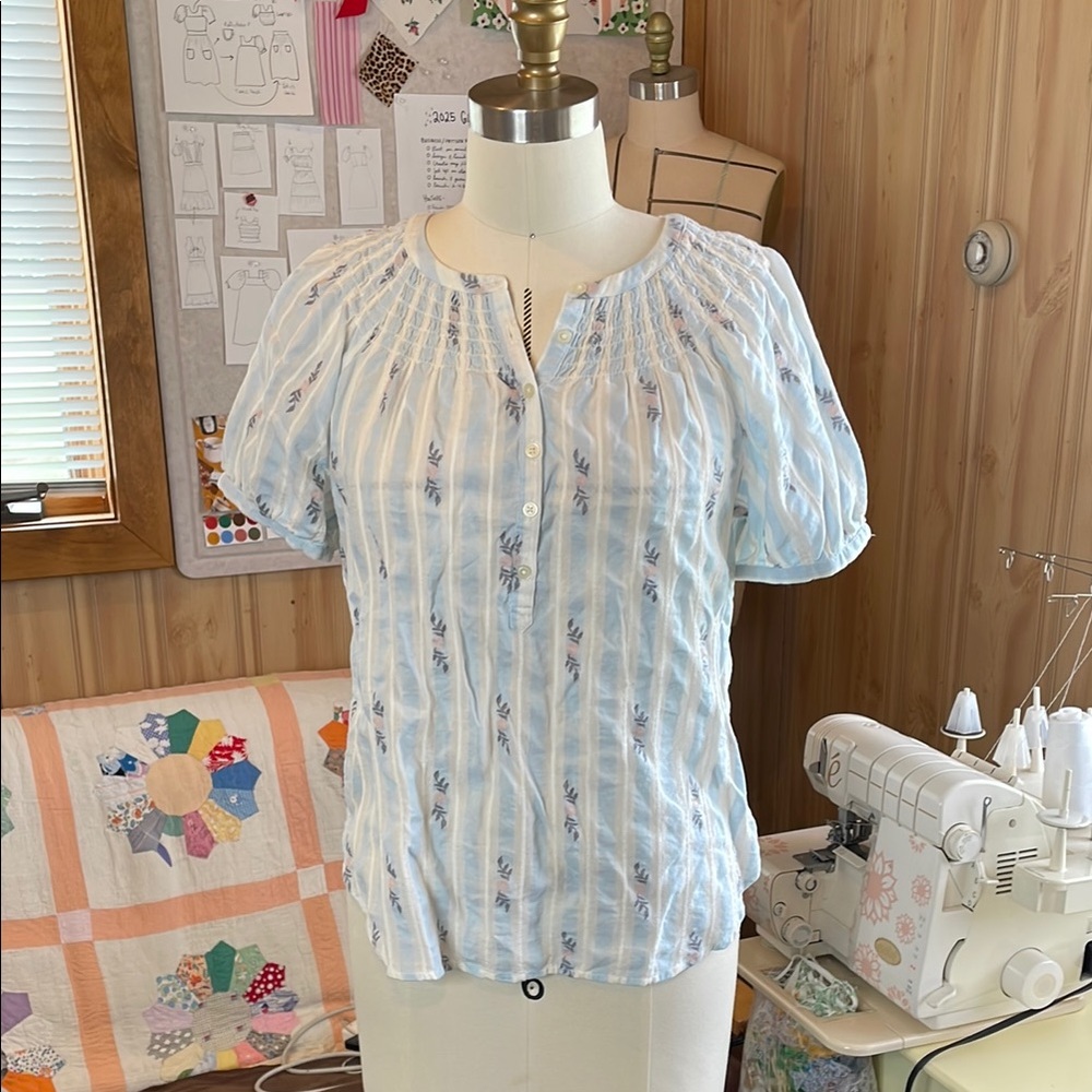 LOFT Blue & White Striped Cotton Women's Top